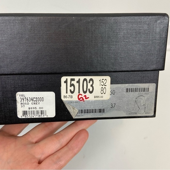 Saint Laurent Paris High Heeled Grey Suede Pointy Toe Ankle Boots Size 37 - Picture 12 of 13